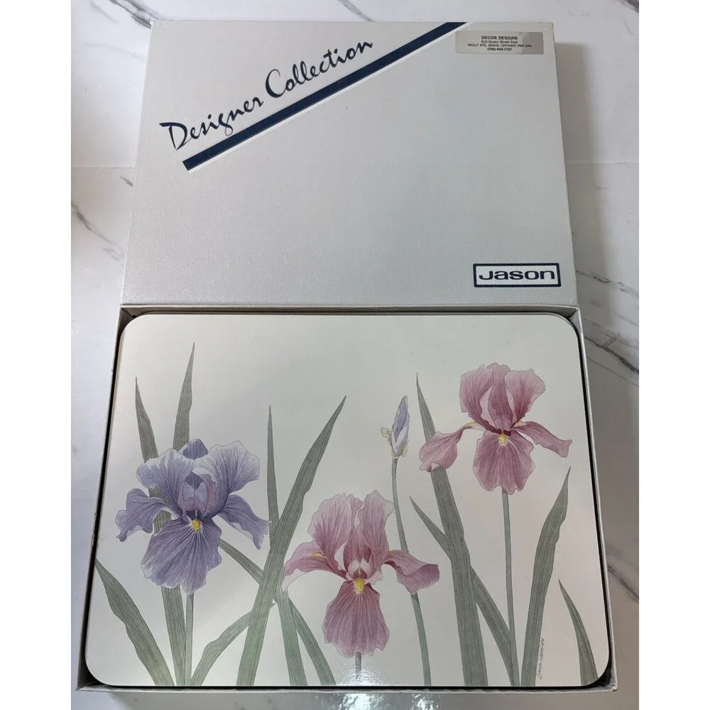 Set of 6 Jason PLACEMATS in Box New Zealand Flowers Iris time Design Vintage